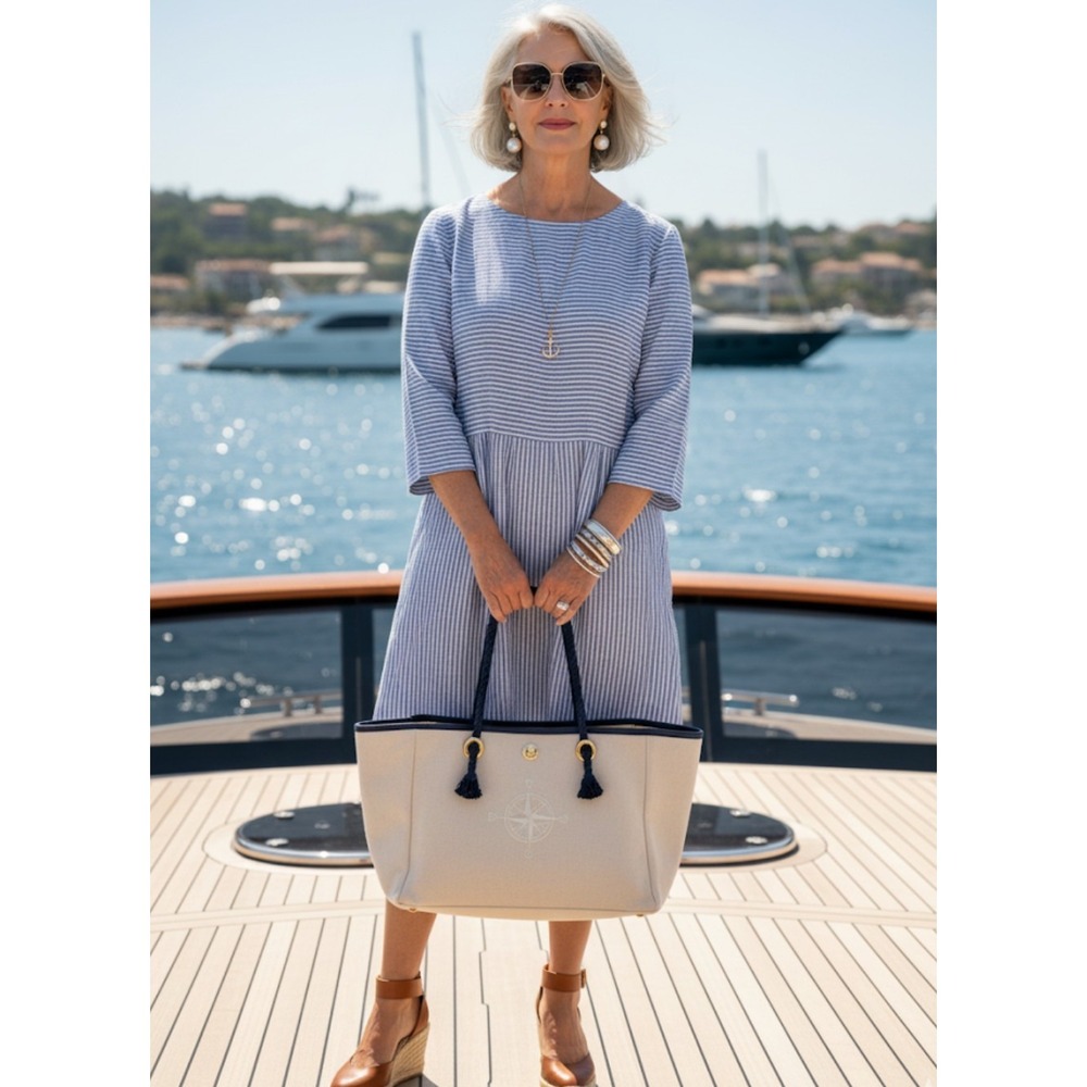 Classic Blue-White Striped Midi Dress - Elegant Everyday